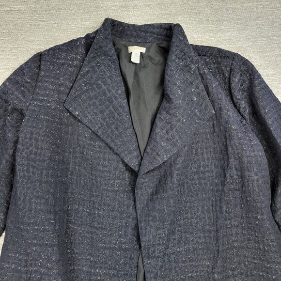 Chicos Jacquard Jacket Womens XL Smoke Gray Textured Long Line Open Front Draped - Picture 12 of 14